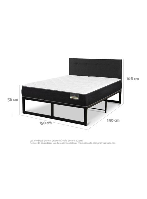 Cama Iron Smart Belsogno Plus 2 Plazas + Respaldo Black-1