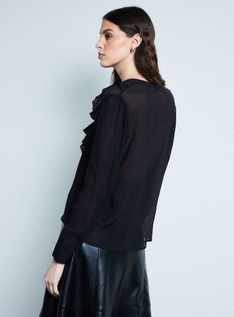 Blusa Mangas Abullonadas con Escote y Vuelos-1