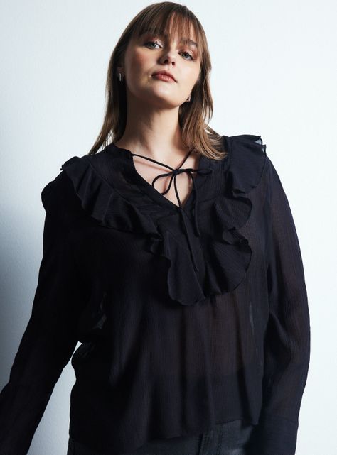 Blusa Mangas Abullonadas con Escote y Vuelos-6