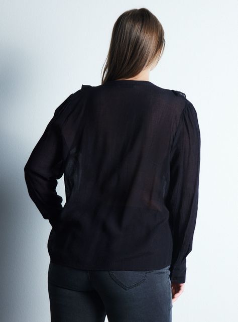 Blusa Mangas Abullonadas con Escote y Vuelos-7