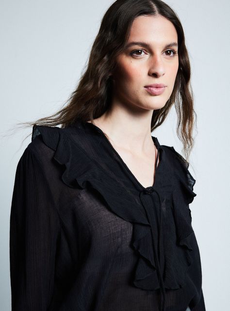 Blusa Mangas Abullonadas con Escote y Vuelos-2
