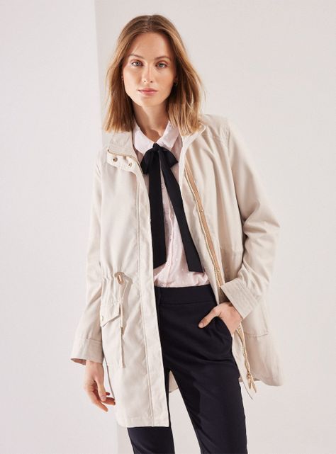 Chaqueta Liviana Larga con Ajuste en Cintura Bolsillo-0