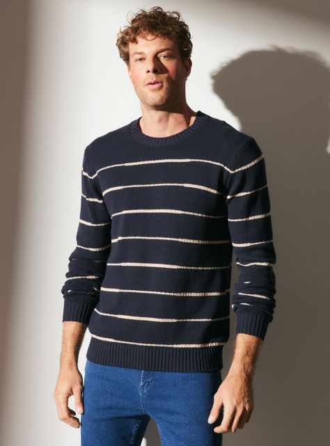Sweater R-Neck Rayado Manga Larga-0