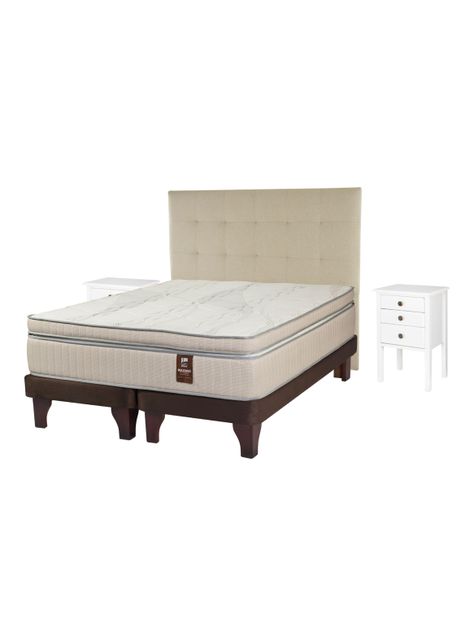 Cama Europea Cobre King + Respaldo con Velador Roma-1