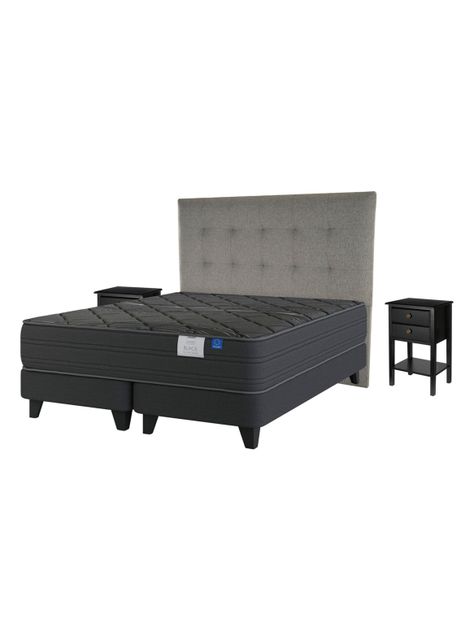 Cama Europea Black 2 Plazas + Respaldo con Velador Rover-0