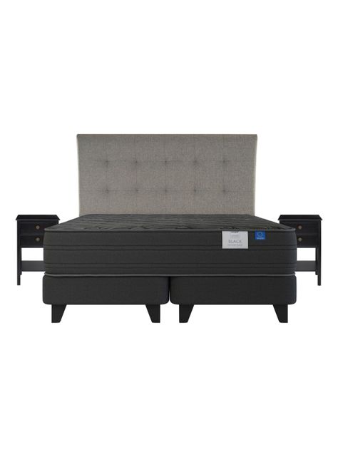 Cama Europea Black 2 Plazas + Respaldo con Velador Rover-1