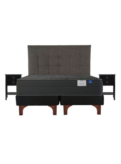 Cama Europea Black 2 Plazas + Respaldo Velador Rover-1