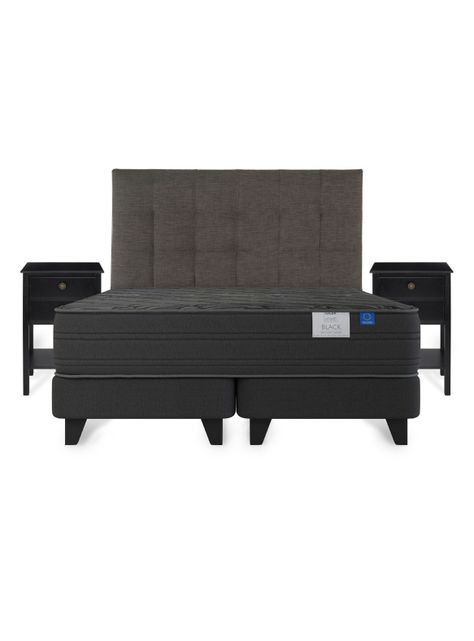 Cama Europea Black King + Respaldo Velador Rover-1