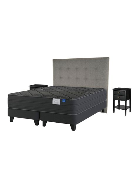 Cama Europea Black King + Respaldo con Velador Rover-1