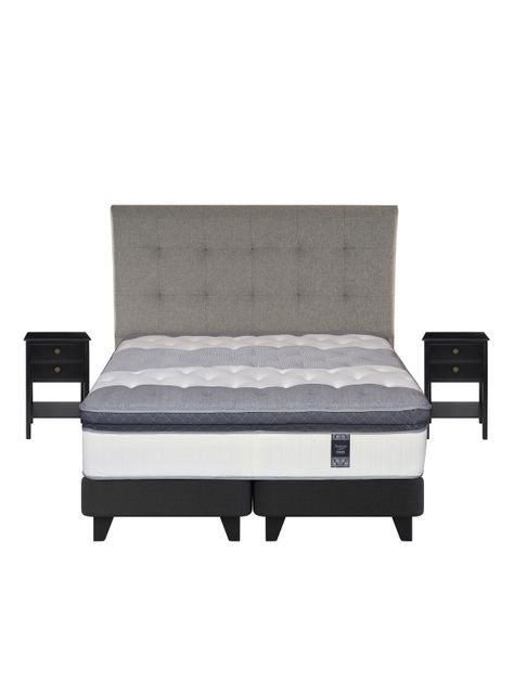 Cama Europea Titanium 2 Plazas + Respaldo con Velador-1