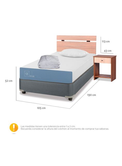 Box Americano Excellence 1.5 Plazas + Set Muebles Olmo + Almohada + Plumón-1