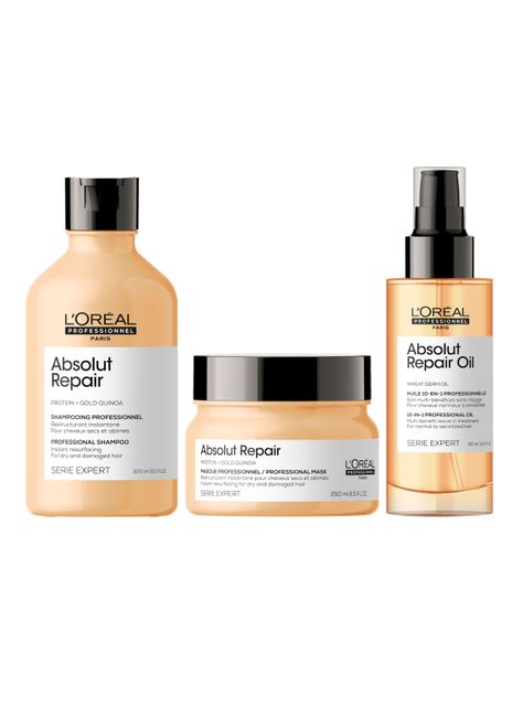 Set Absolut Repair Reparación y Nutrición Cabello Dañado y Seco Shampoo 300ml + Máscara 250ml + Aceite 90ml-0