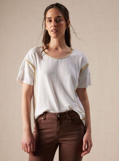 Polera Detalle Rib Brillos Cuello en V con Lino-0