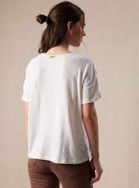 Polera Detalle Rib Brillos Cuello en V con Lino-1