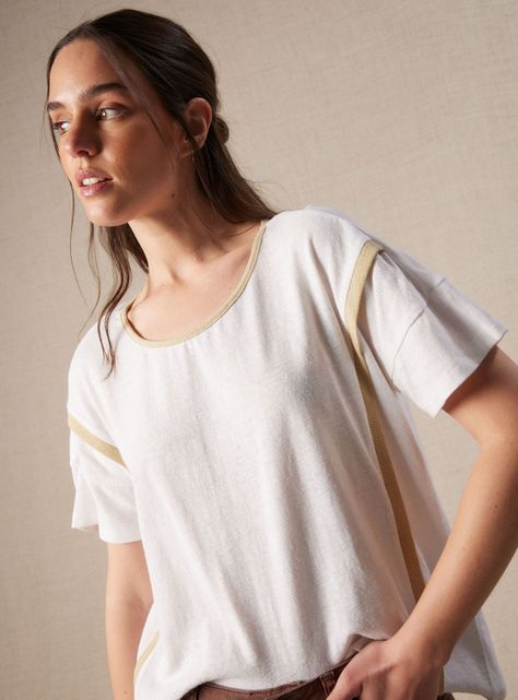 Polera Detalle Rib Brillos Cuello en V con Lino-2