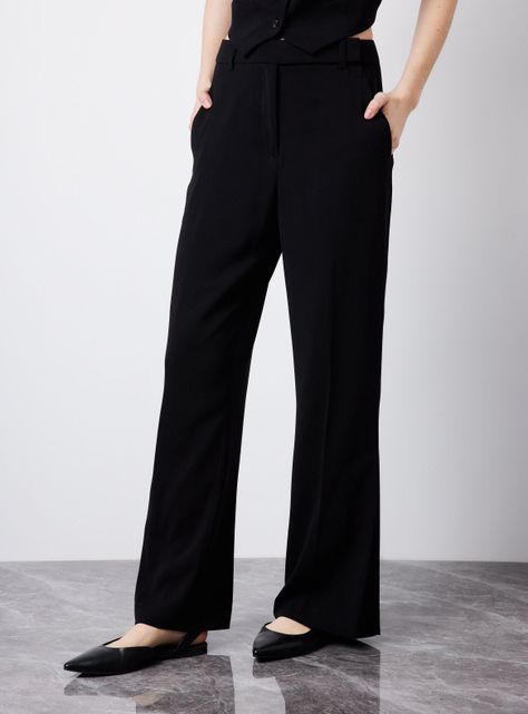 Pantalón Traje Recto Con Abertura Lateral-0