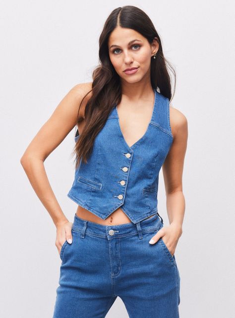 Chaqueta Vest Estampado Denim Rayas-0
