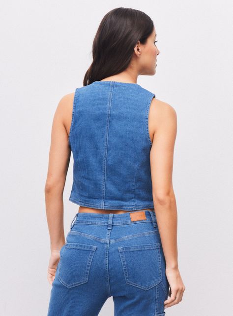 Chaqueta Vest Estampado Denim Rayas-1
