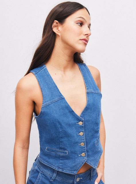 Chaqueta Vest Estampado Denim Rayas-2