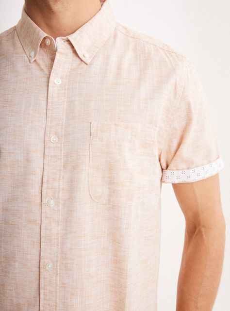 Camisa de Vestir Manga Corta Algodón Detalle Mangas-3