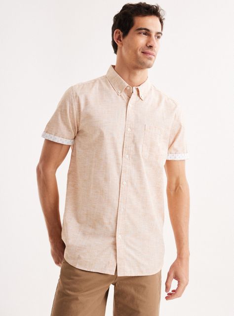 Camisa de Vestir Manga Corta Algodón Detalle Mangas-0
