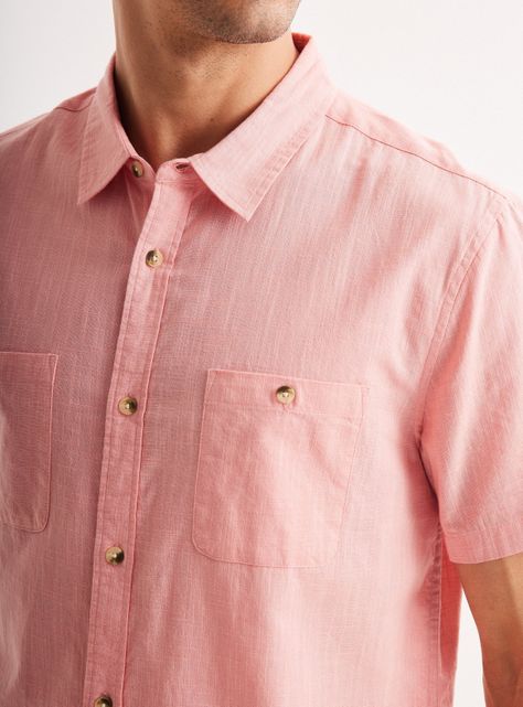 Camisa de Vestir Manga Corta Lino Algodón Colores-3