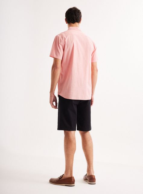 Camisa de Vestir Manga Corta Lino Algodón Colores-5