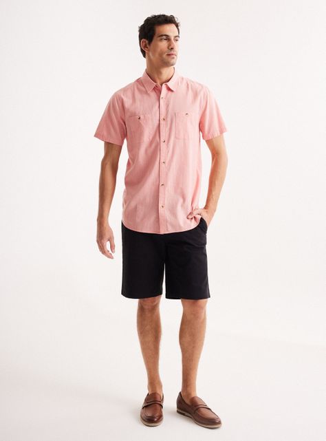 Camisa de Vestir Manga Corta Lino Algodón Colores-4