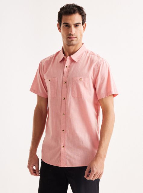 Camisa de Vestir Manga Corta Lino Algodón Colores-0