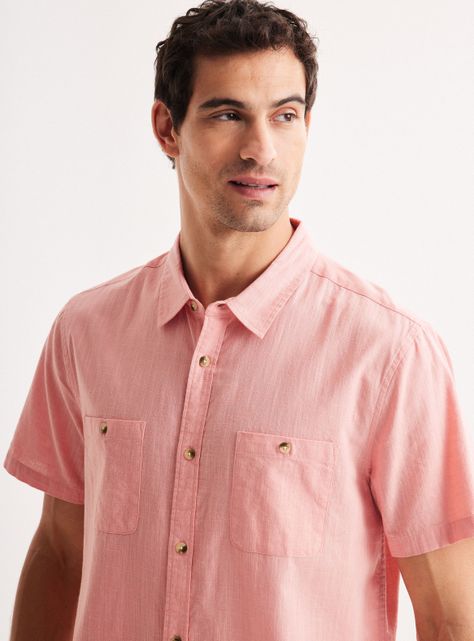 Camisa de Vestir Manga Corta Lino Algodón Colores-2