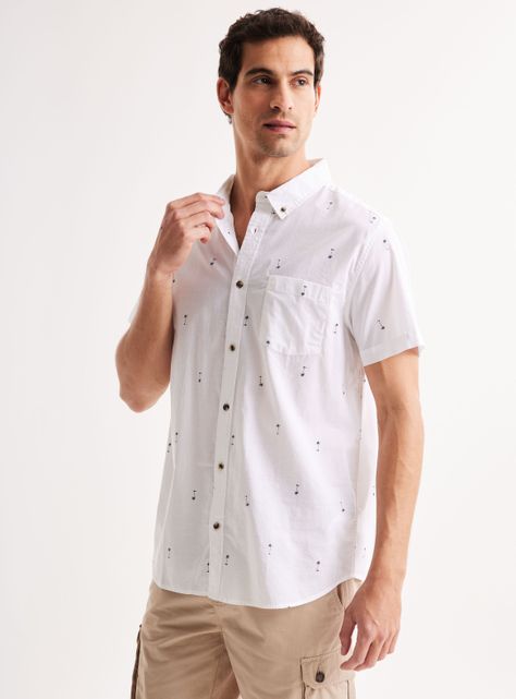 Camisa de Vestir Manga Corta Algodón Diseños-0