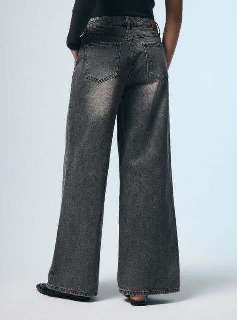 Jeans Tiro Medio Wide Leg Desgastados-1
