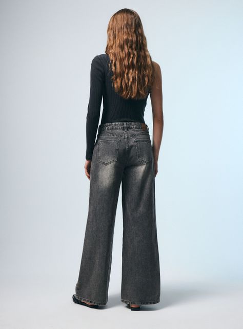 Jeans Tiro Medio Wide Leg Desgastados-5