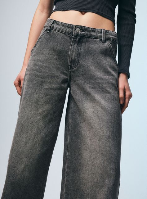 Jeans Tiro Medio Wide Leg Desgastados-2
