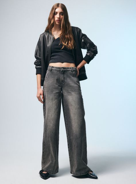 Jeans Tiro Medio Wide Leg Desgastados-4