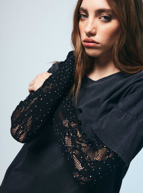 Polera Lavada con Manga Larga de Encaje con Strass-3