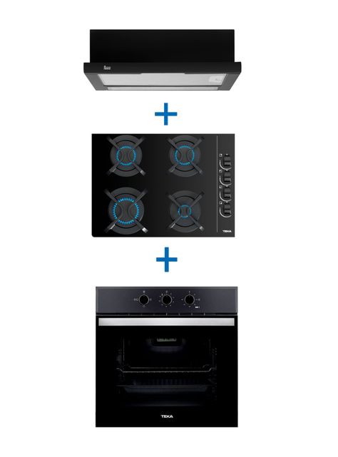 Kit Empotrable Horno Eléctrico HBB510 BK Negro + Encimera Cristal Gas GBC 64003 KBB BK + Campana TL 6310 Negro-0