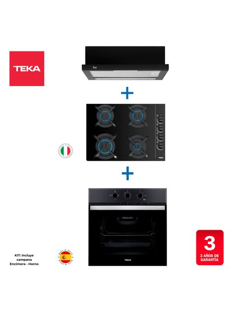 Kit Empotrable Horno Eléctrico HBB510 BK Negro + Encimera Cristal Gas GBC 64003 KBB BK + Campana TL 6310 Negro-1