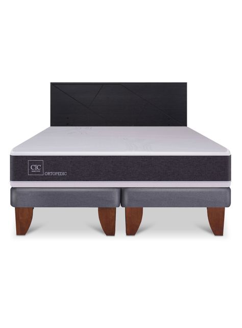 Cama Europea Ortopedic 2 Plazas Base Dividida + Respaldo Villarrica Negro-2