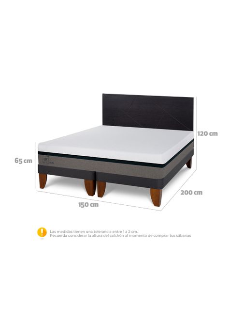 Cama Europea Balance 2 Plazas Base Dividida + Respaldo Villarrica Negro-1