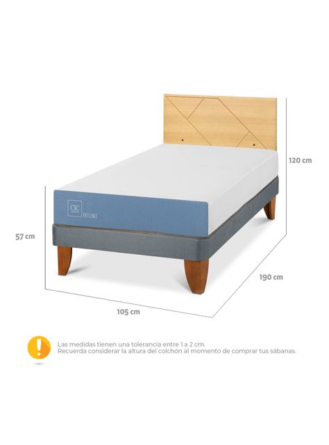 Cama Europea Excellence 1.5 Plazas x190 cm + Respaldo Villarrica Mostaza-1