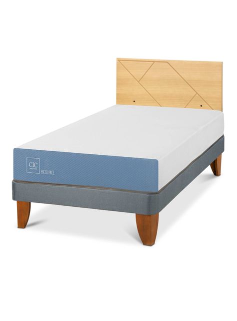 Cama Europea Excellence 1.5 Plazas x190 cm + Respaldo Villarrica Mostaza-0