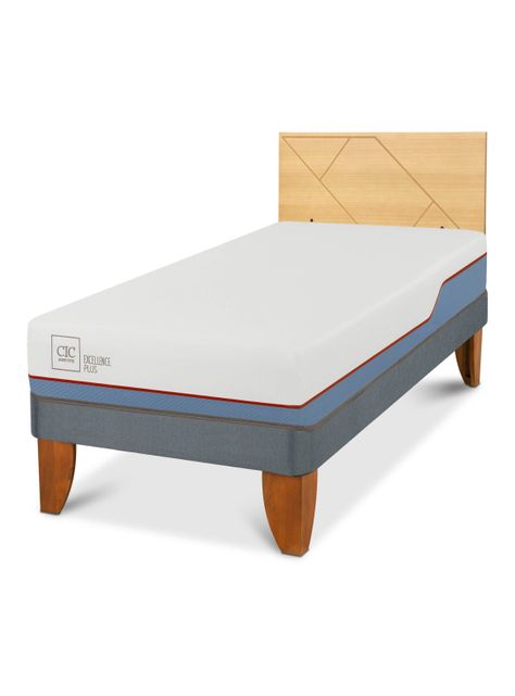 Cama Europea Excellence Plus 1.5 Plazas + Respaldo Villarrica Mostaza-0