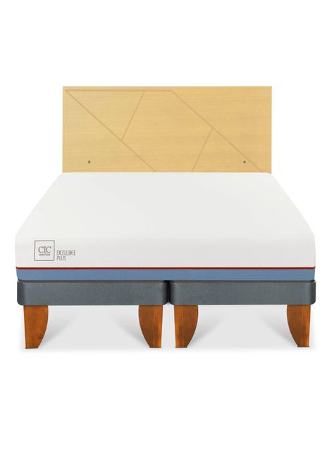 Cama Europea Excellence Plus 2 Plazas Base Dividida + Respaldo Villarrica Mostaza-2