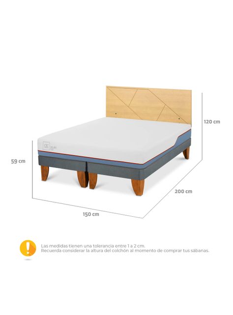 Cama Europea Excellence Plus 2 Plazas Base Dividida + Respaldo Villarrica Mostaza-1
