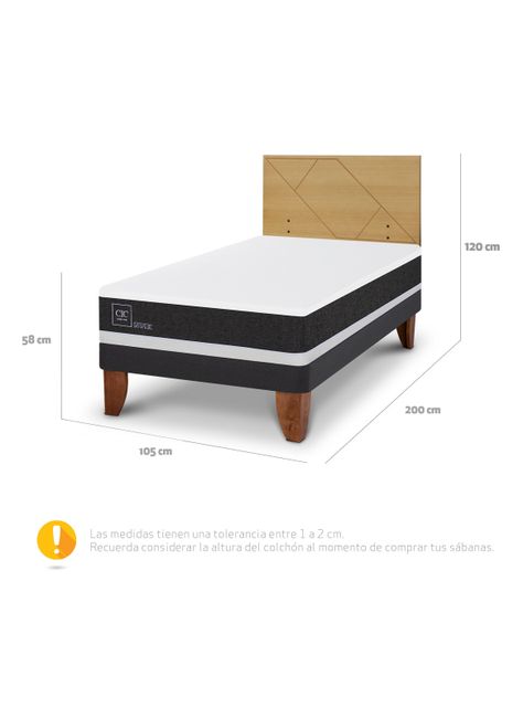 Cama Europea Ortopedic 1.5 Plazas + Respaldo Villarrica Mostaza-1