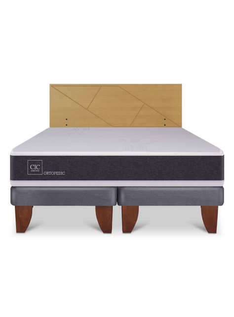 Cama Europea Ortopedic 2 Plazas Base Dividida + Respaldo Villarrica Mostaza-2