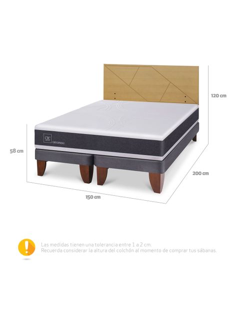 Cama Europea Ortopedic 2 Plazas Base Dividida + Respaldo Villarrica Mostaza-1