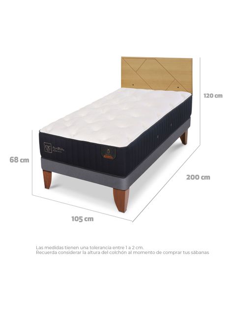 Cama Europea Premium 1.5 Plazas + Respaldo Villarrica Mostaza-1