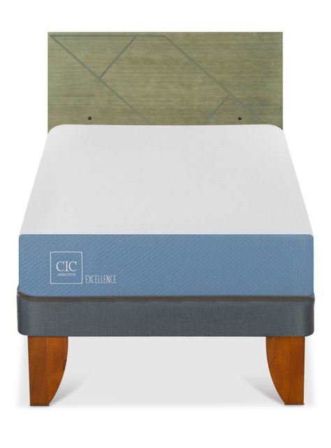 Cama Europea Excellence 1 Plaza x190 cm + Respaldo Villarrica Olivo-2